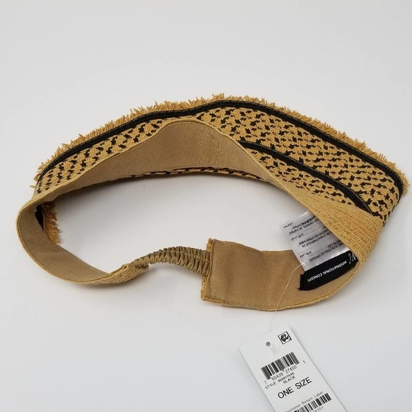 INC Printed Tweed Stripe Frayed Edge Visor Black Natural Straw OS - Picture 3 of 5